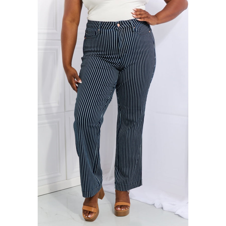 Sandee Rain Boutique - Judy Blue Cassidy Full Size High Waisted Tummy Control  Striped Straight Jeans - Sandee Rain Boutique
