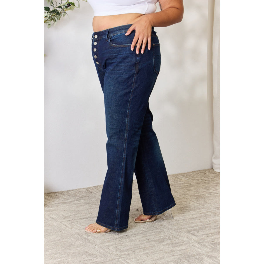 Judy Blue Full Size Button-Fly Straight Jeans Apparel and Accessories