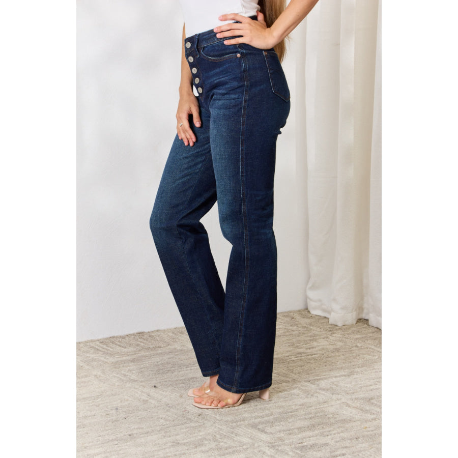 Judy Blue Full Size Button-Fly Straight Jeans Apparel and Accessories