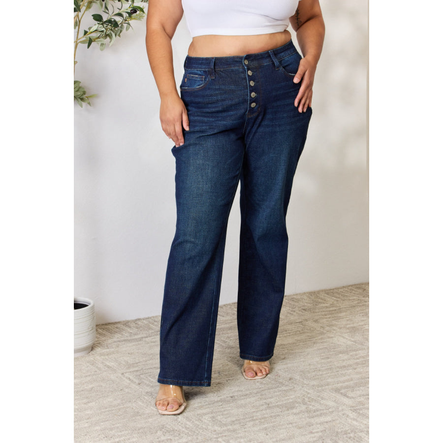 Judy Blue Full Size Button-Fly Straight Jeans Apparel and Accessories