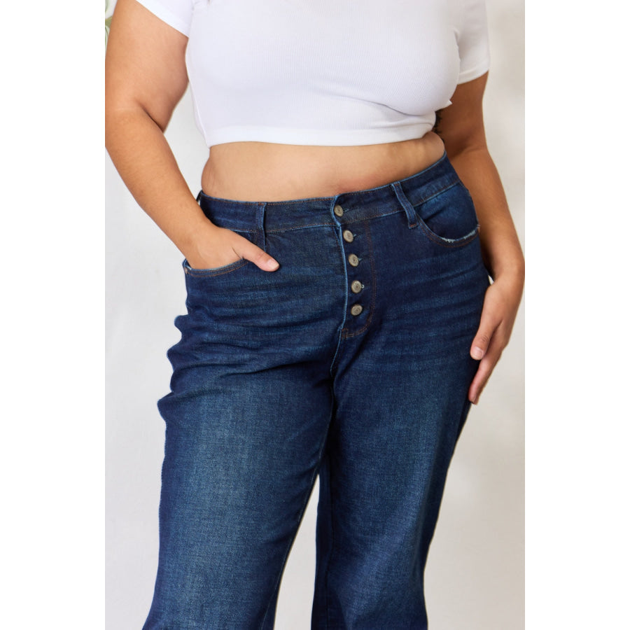 Judy Blue Full Size Button-Fly Straight Jeans Apparel and Accessories