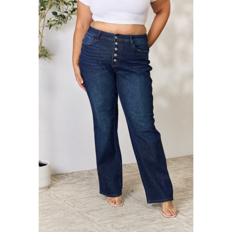 Judy Blue Full Size Button-Fly Straight Jeans Apparel and Accessories