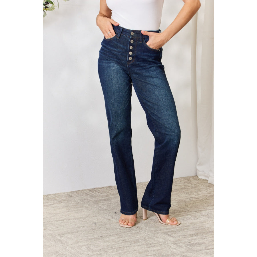 Judy Blue Full Size Button-Fly Straight Jeans Dark / 0(24) Apparel and Accessories