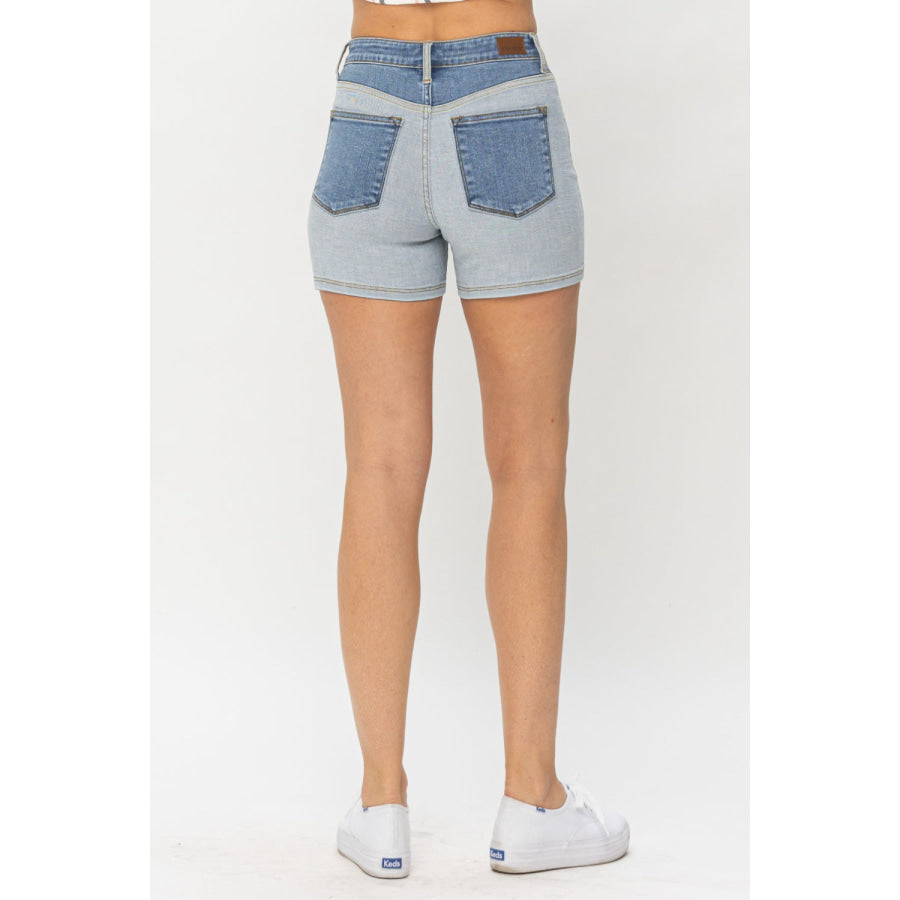 Judy Blue Full Size Color Block Denim Shorts LT/MD / S Apparel and Accessories