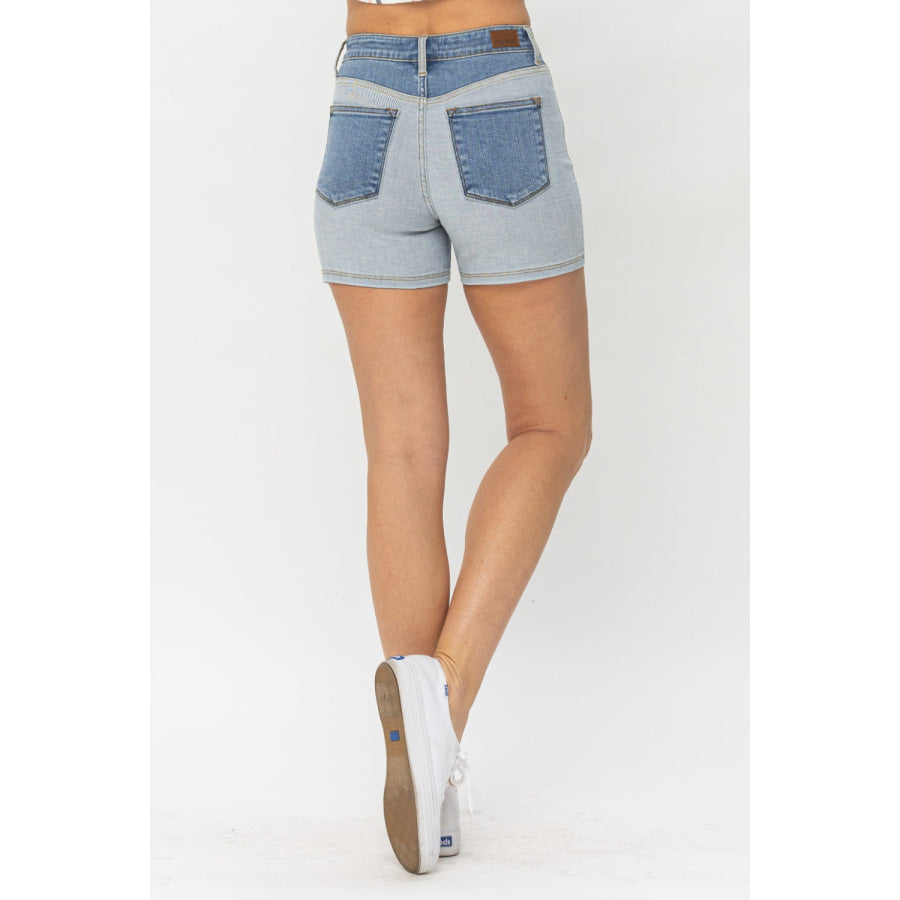 Judy Blue Full Size Color Block Denim Shorts Apparel and Accessories