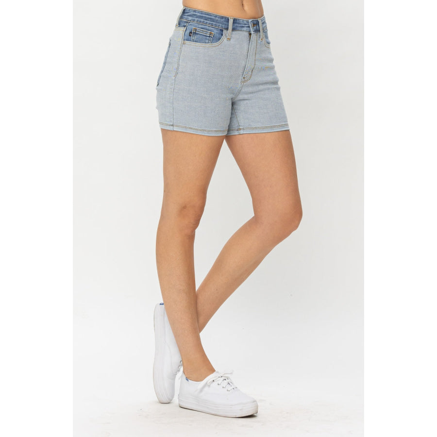 Judy Blue Full Size Color Block Denim Shorts Apparel and Accessories