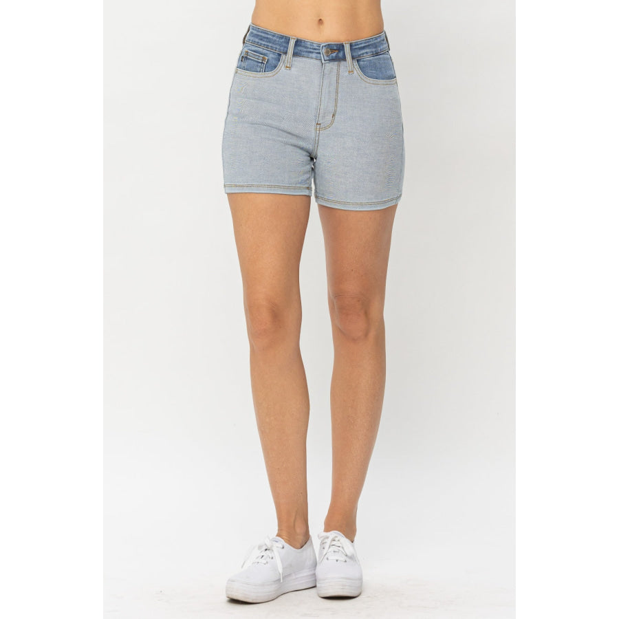 Judy Blue Full Size Color Block Denim Shorts LT/MD / S Apparel and Accessories