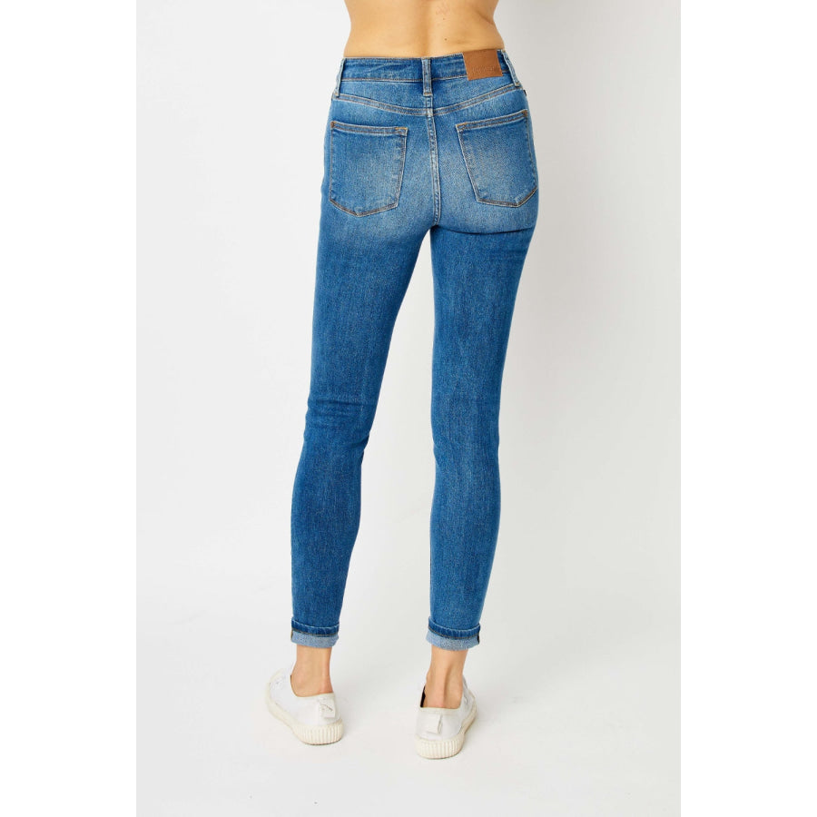 Judy Blue Full Size Cuffed Hem Skinny Jeans Apparel and Accessories