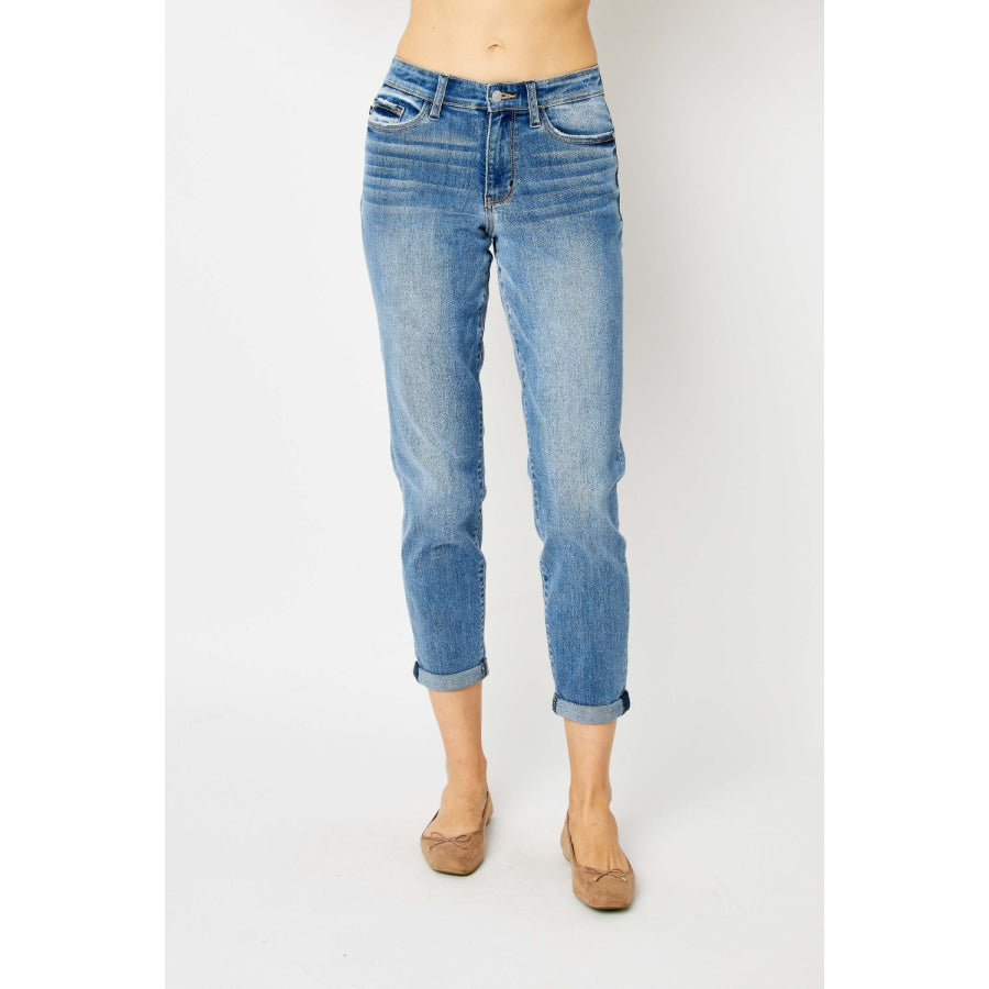 Judy Blue Full Size Cuffed Hem Slim Jeans Apparel and Accessories