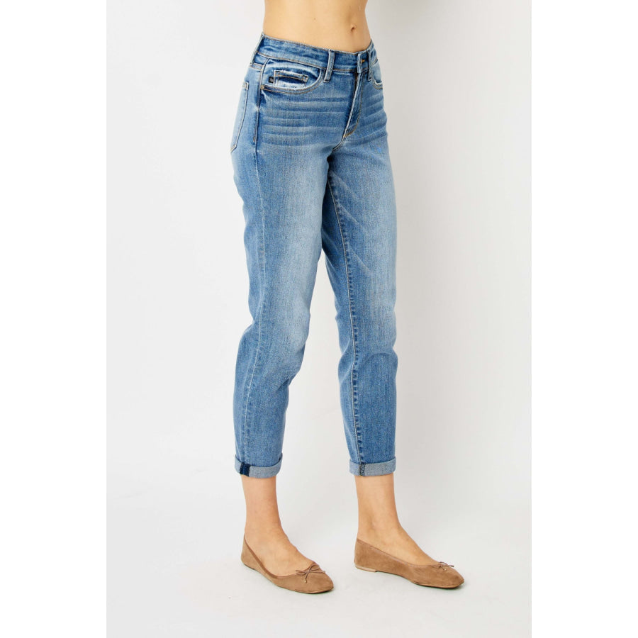 Judy Blue Full Size Cuffed Hem Slim Jeans Apparel and Accessories