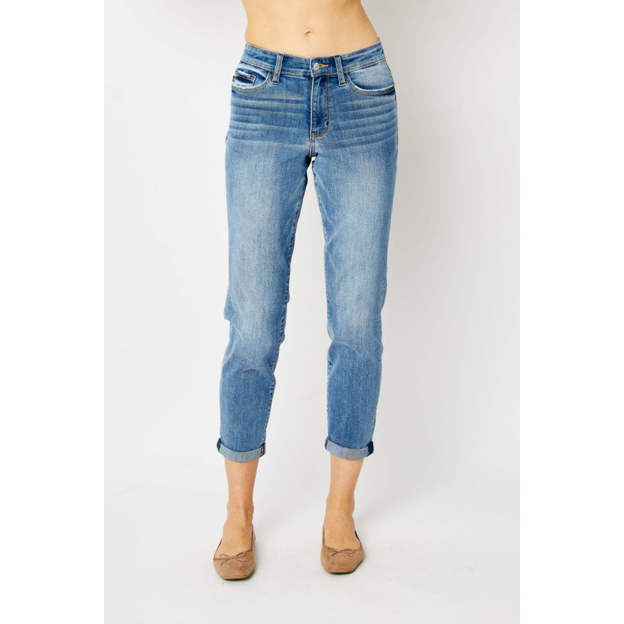 Judy Blue Full Size Cuffed Hem Slim Jeans Medium / 0(24) Apparel and Accessories