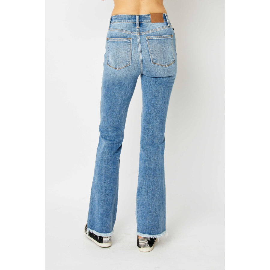 Judy Blue Full Size Distressed Raw Hem Bootcut Jeans Apparel and Accessories
