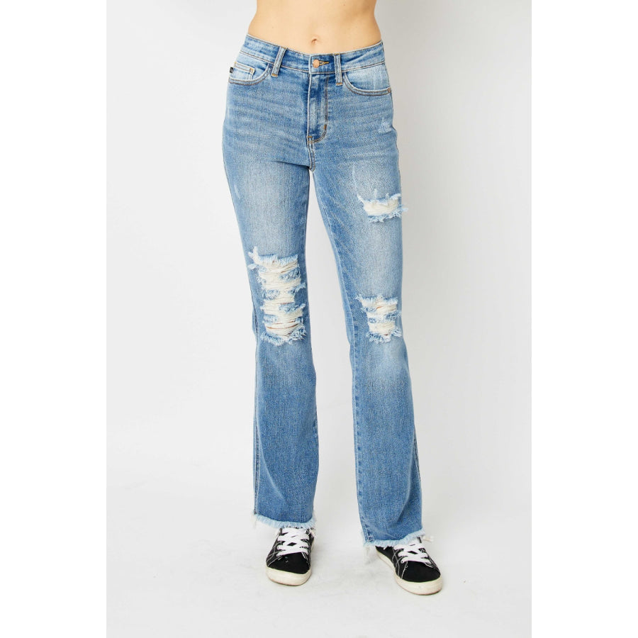 Judy Blue Full Size Distressed Raw Hem Bootcut Jeans Medium / 0(24) Apparel and Accessories