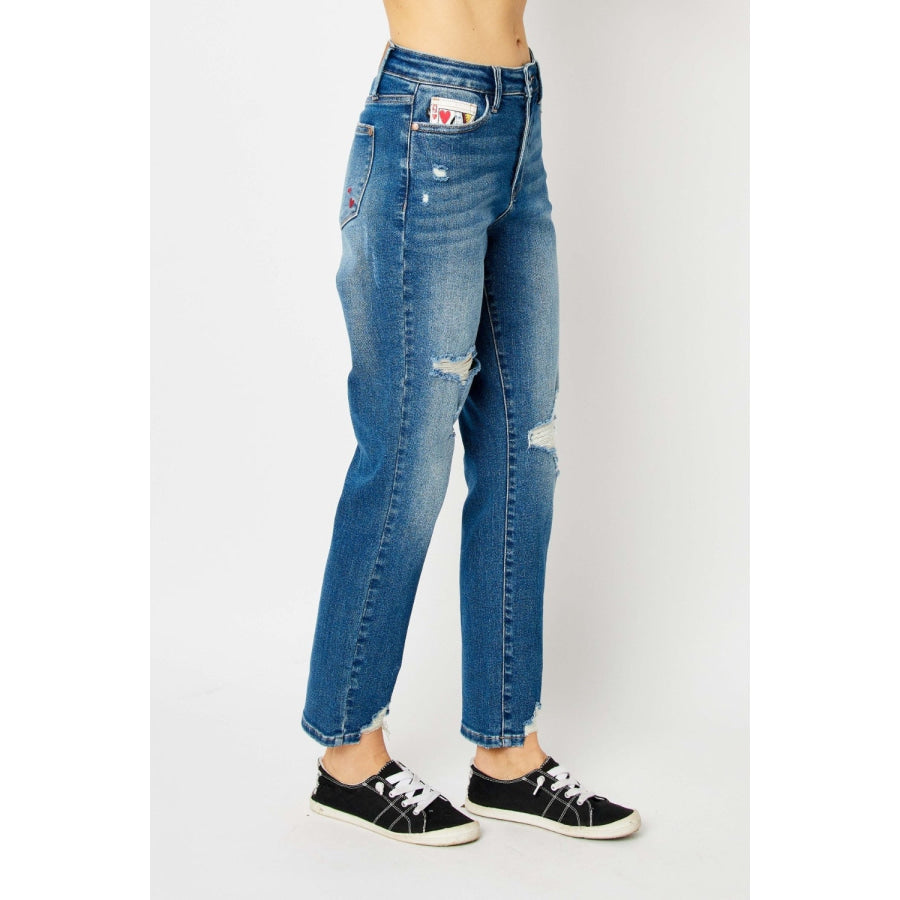 Judy Blue Full Size Distressed Slim Jeans Apparel and Accessories