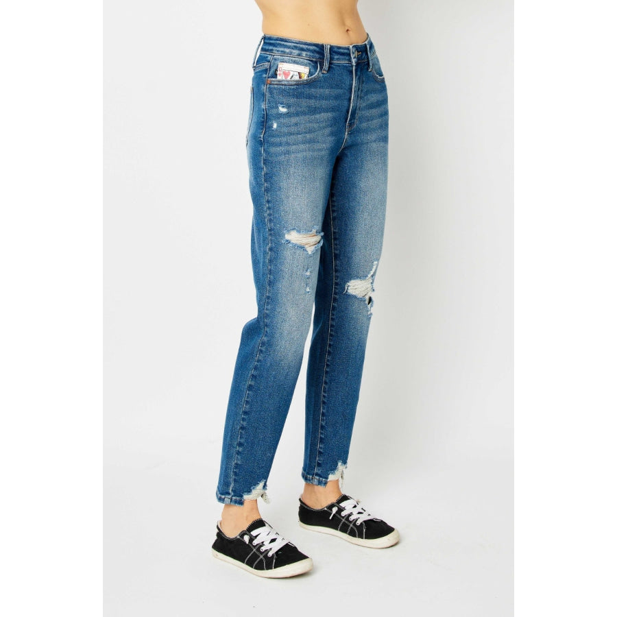 Judy Blue Full Size Distressed Slim Jeans Apparel and Accessories