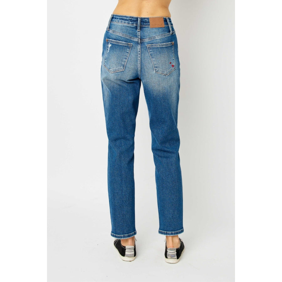 Judy Blue Full Size Distressed Slim Jeans Apparel and Accessories