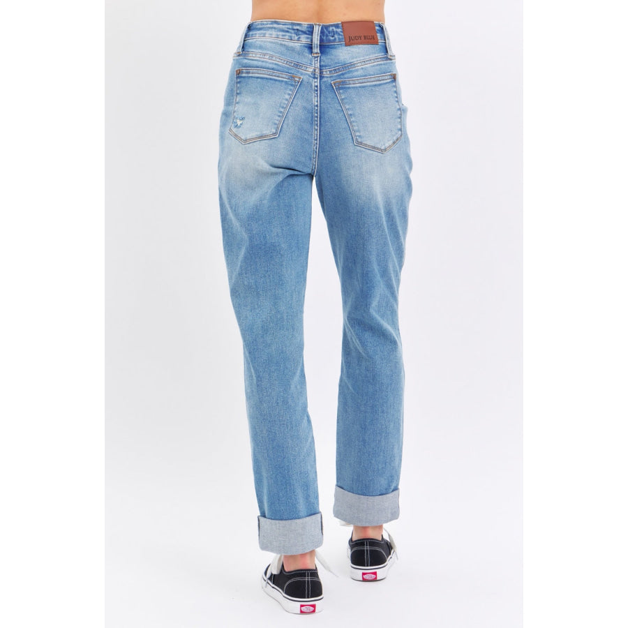 Judy Blue Full Size Distressed Straight Jeans with Patch Pockets Apparel and Accessories