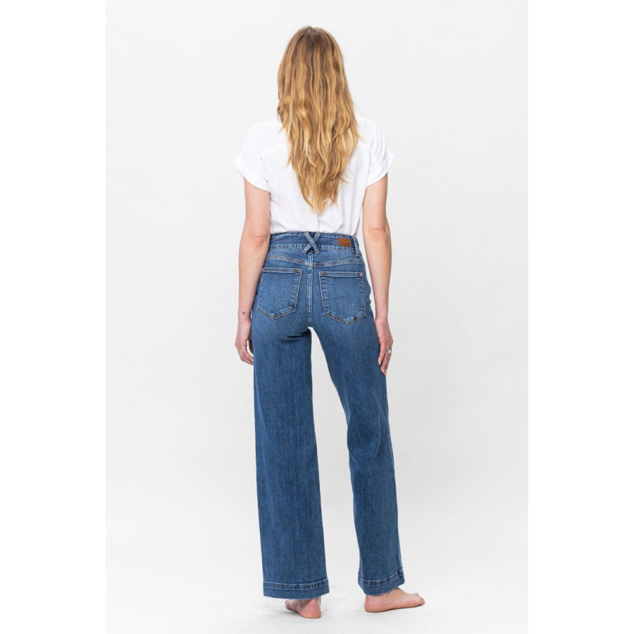 Judy Blue Full Size Double Button Wide Leg Jeans Apparel and Accessories