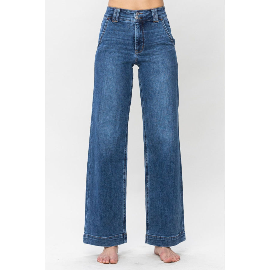 Judy Blue Full Size Double Button Wide Leg Jeans Medium / 0(24) Apparel and Accessories