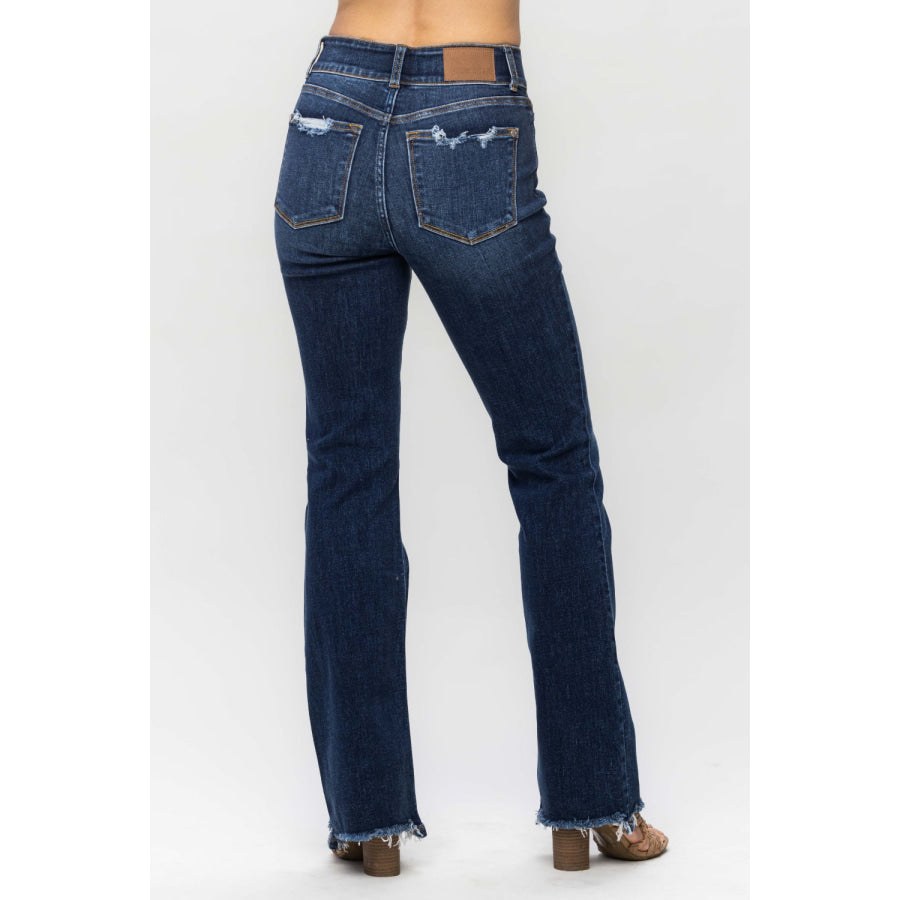 Judy Blue Full Size Frayed Hem Bootcut Jeans Apparel and Accessories