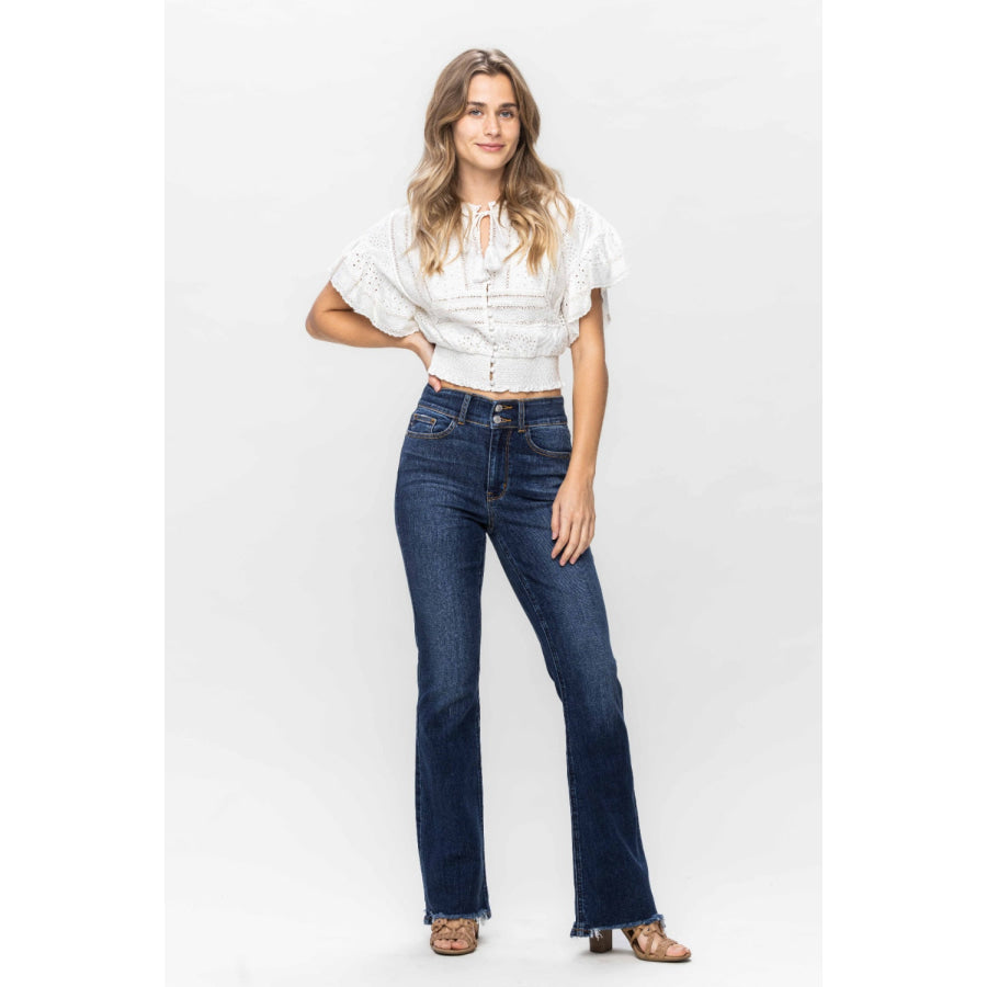 Judy Blue Full Size Frayed Hem Bootcut Jeans Apparel and Accessories