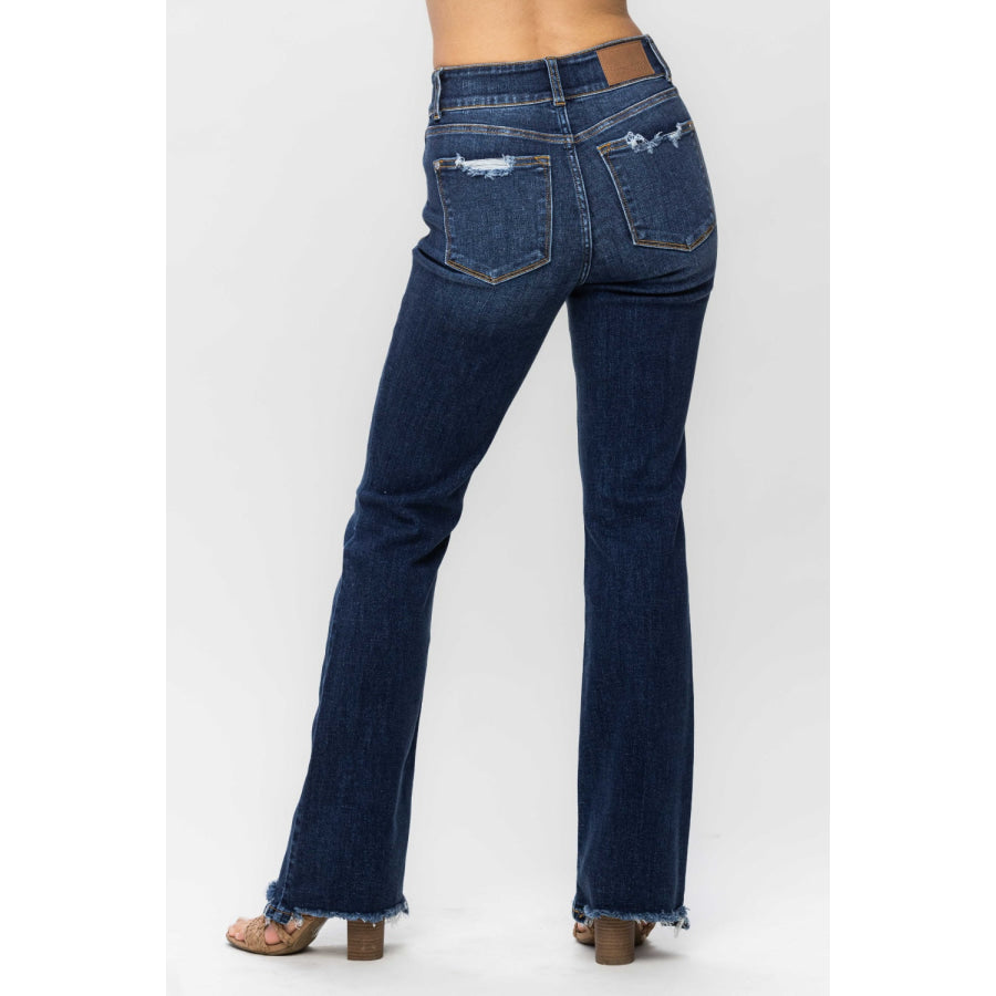 Judy Blue Full Size Frayed Hem Bootcut Jeans Apparel and Accessories