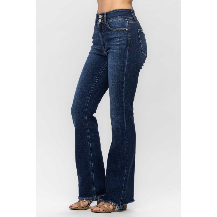 Judy Blue Full Size Frayed Hem Bootcut Jeans Apparel and Accessories