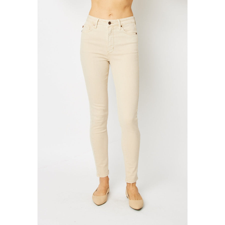 Judy Blue Full Size Garment Dyed Tummy Control Skinny Jeans BONE / 0(24) Apparel and Accessories