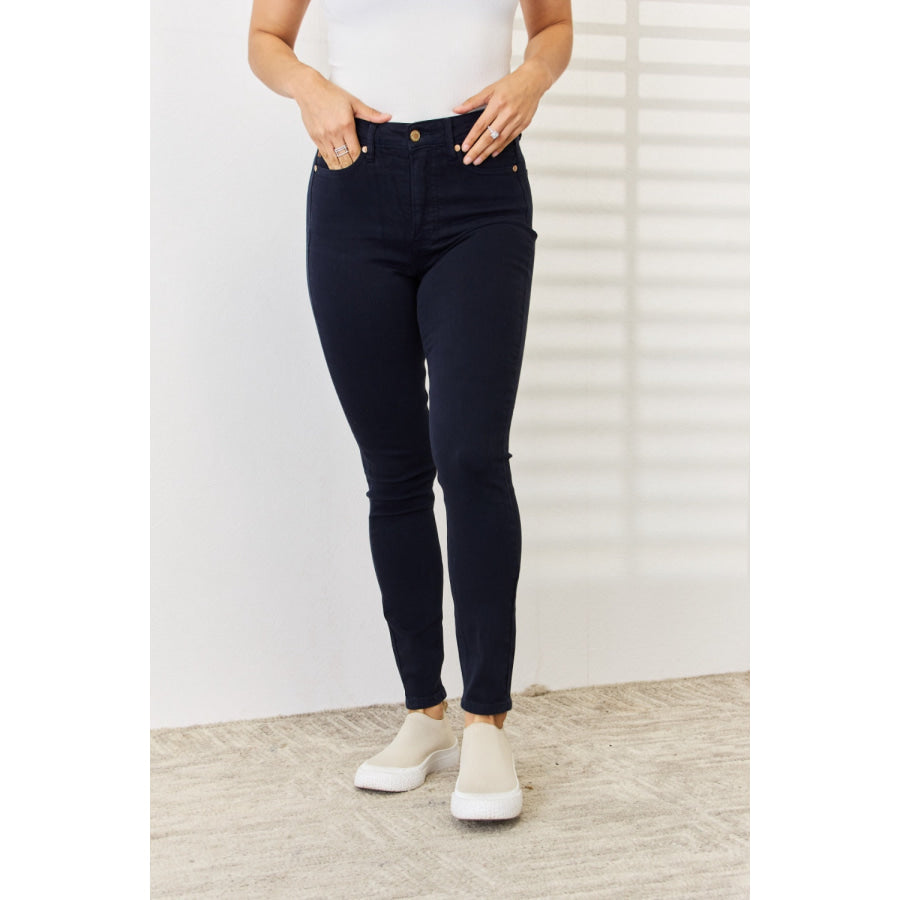 Judy Blue Full Size Garment Dyed Tummy Control Skinny Jeans NAVY / Apparel and Accessories