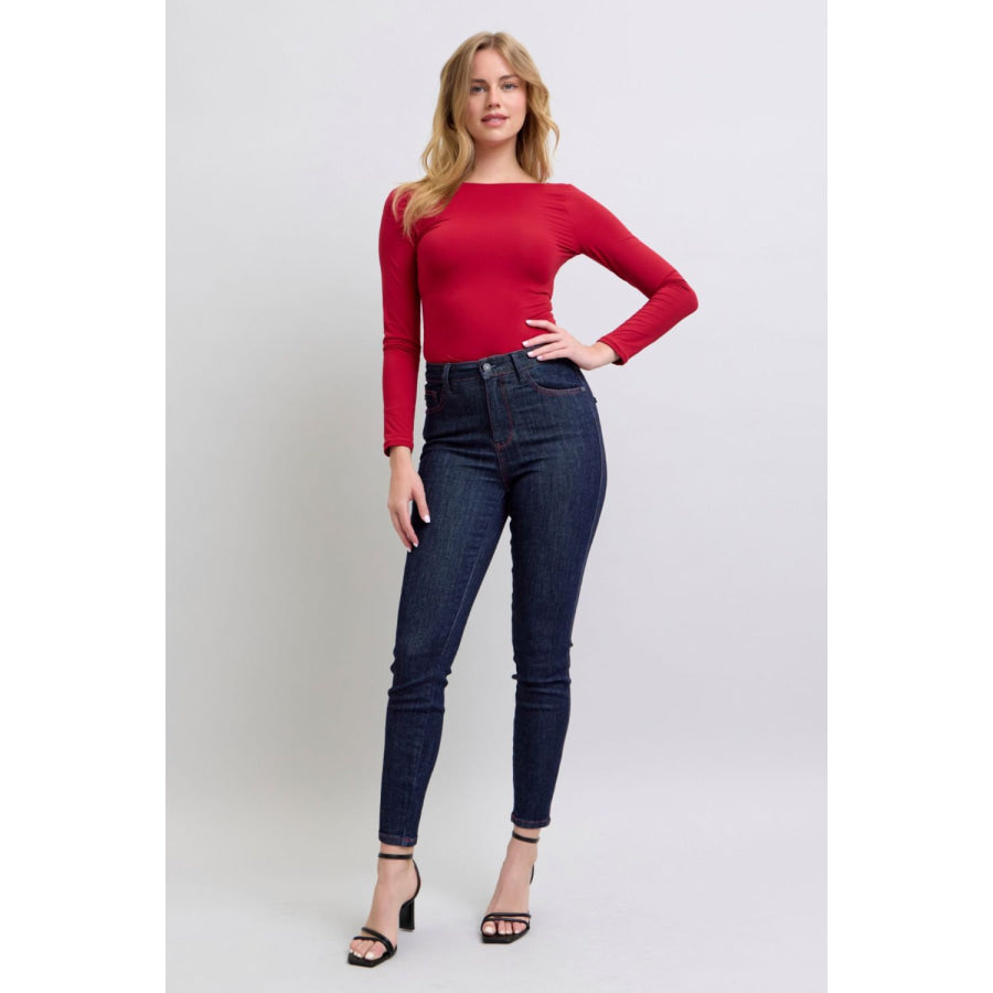 Judy Blue Full Size Heart Shaped Back Pockets Skinny Jeans Apparel and Accessories