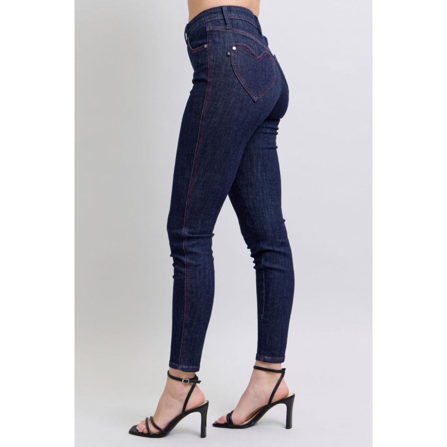 Judy Blue Full Size Heart Shaped Back Pockets Skinny Jeans Apparel and Accessories