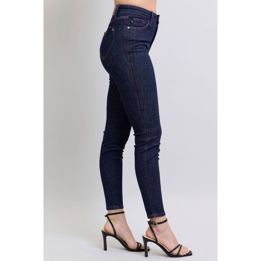 Judy Blue Full Size Heart Shaped Back Pockets Skinny Jeans Apparel and Accessories