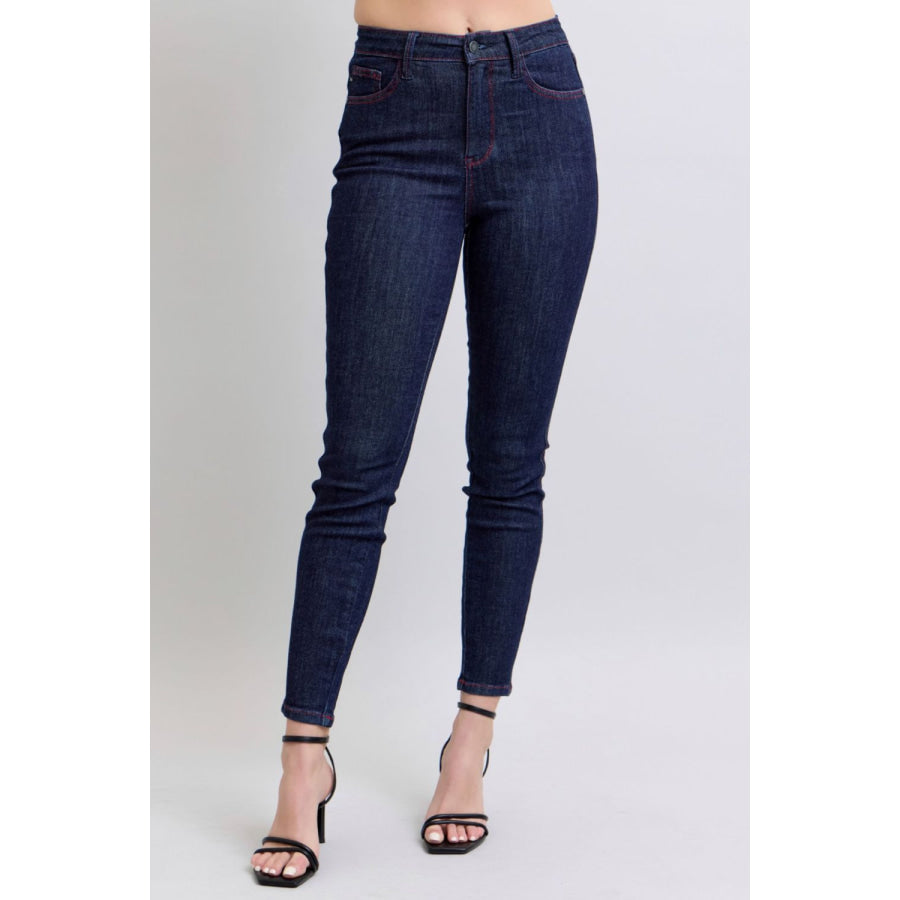 Judy Blue Full Size Heart Shaped Back Pockets Skinny Jeans Dark / 0(24) Apparel and Accessories