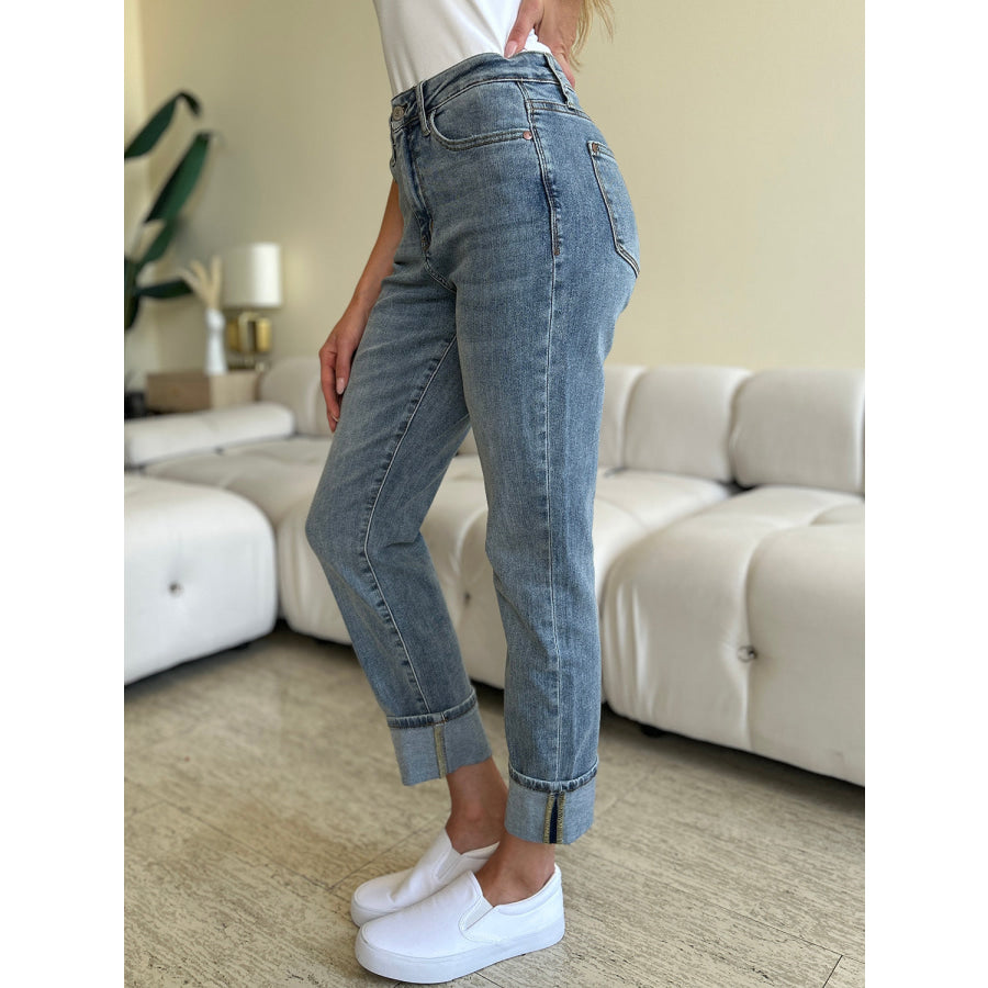 Judy Blue Full Size High Waist Cuff Hem Skinny Jeans Apparel and Accessories