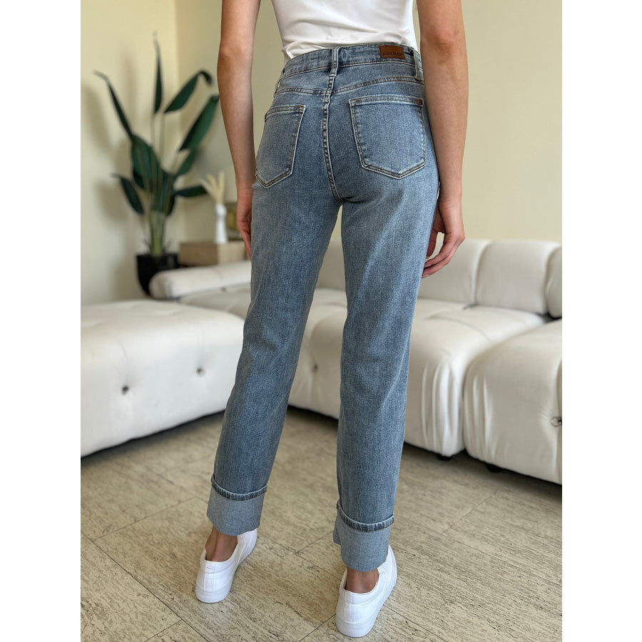 Judy Blue Full Size High Waist Cuff Hem Skinny Jeans Apparel and Accessories