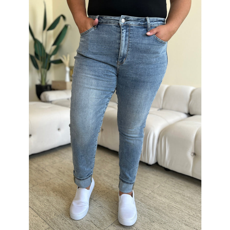Judy Blue Full Size High Waist Cuff Hem Skinny Jeans Medium / 0/24 Apparel and Accessories