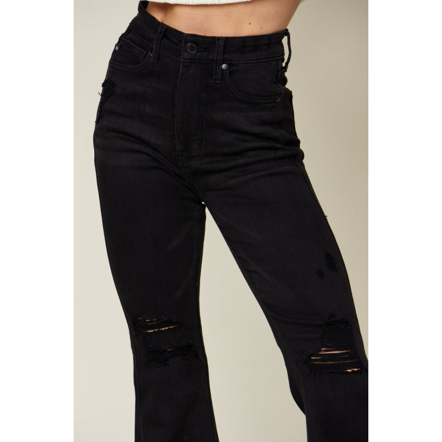 Judy Blue Full Size High Waist Distressed Flare Jeans Apparel and Accessories