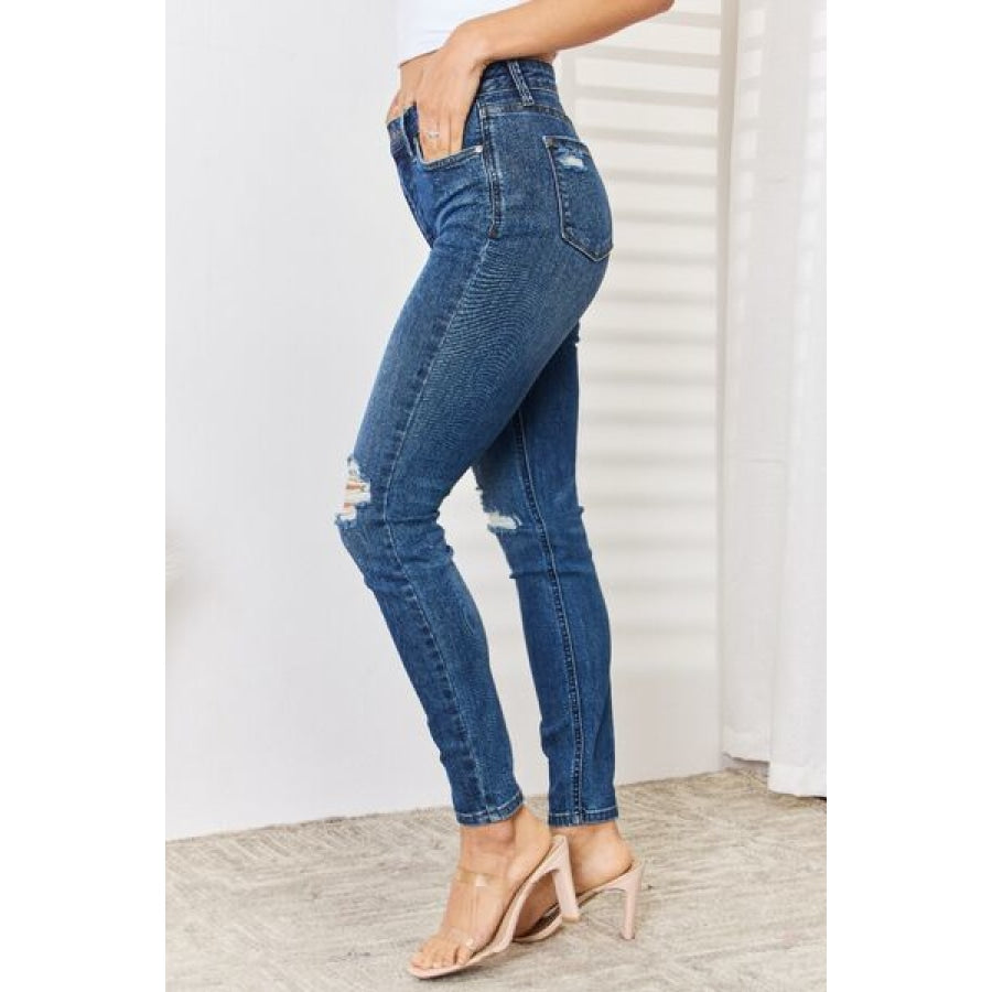 Judy Blue Full Size High Waist Distressed Slim Jeans Apparel and Accessories