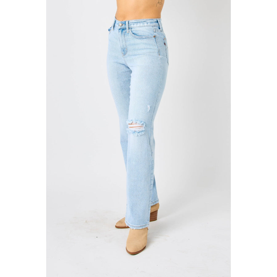 Judy Blue Full Size High Waist Distressed Straight Jeans Apparel and Accessories