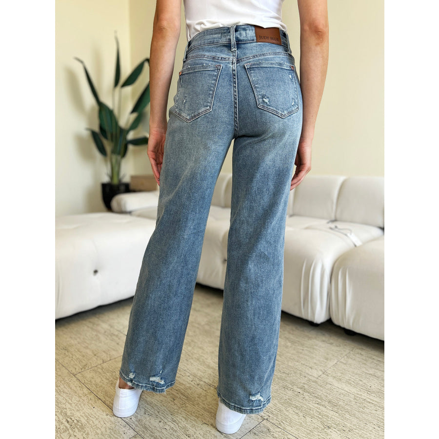 Judy Blue Full Size High Waist Distressed Straight Jeans Apparel and Accessories