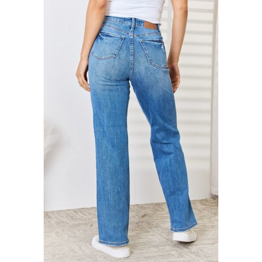 Judy Blue Full Size High Waist Distressed Straight-Leg Jeans Apparel and Accessories