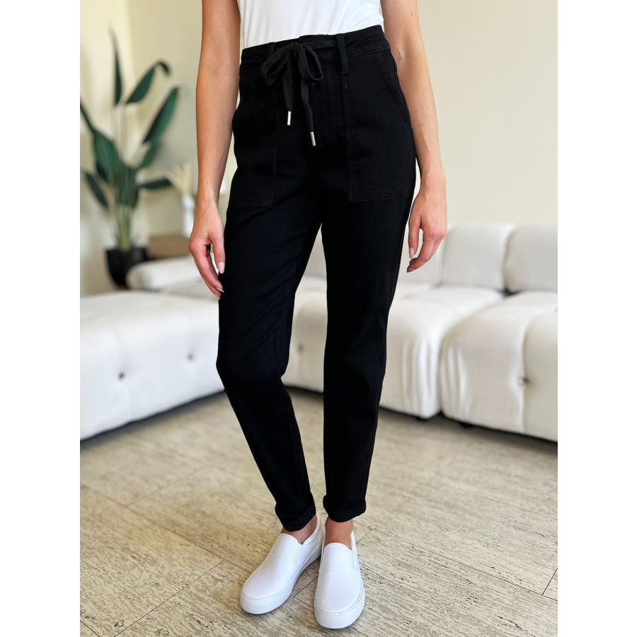 Judy Blue Full Size High Waist Double Roll Cuff Jeans Black / 0(24) Apparel and Accessories