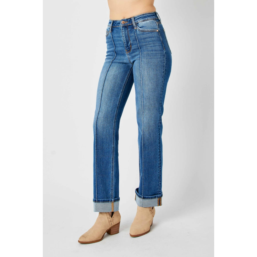 Judy Blue Full Size High Waist Front Seam Detail Straight Jeans Apparel and Accessories