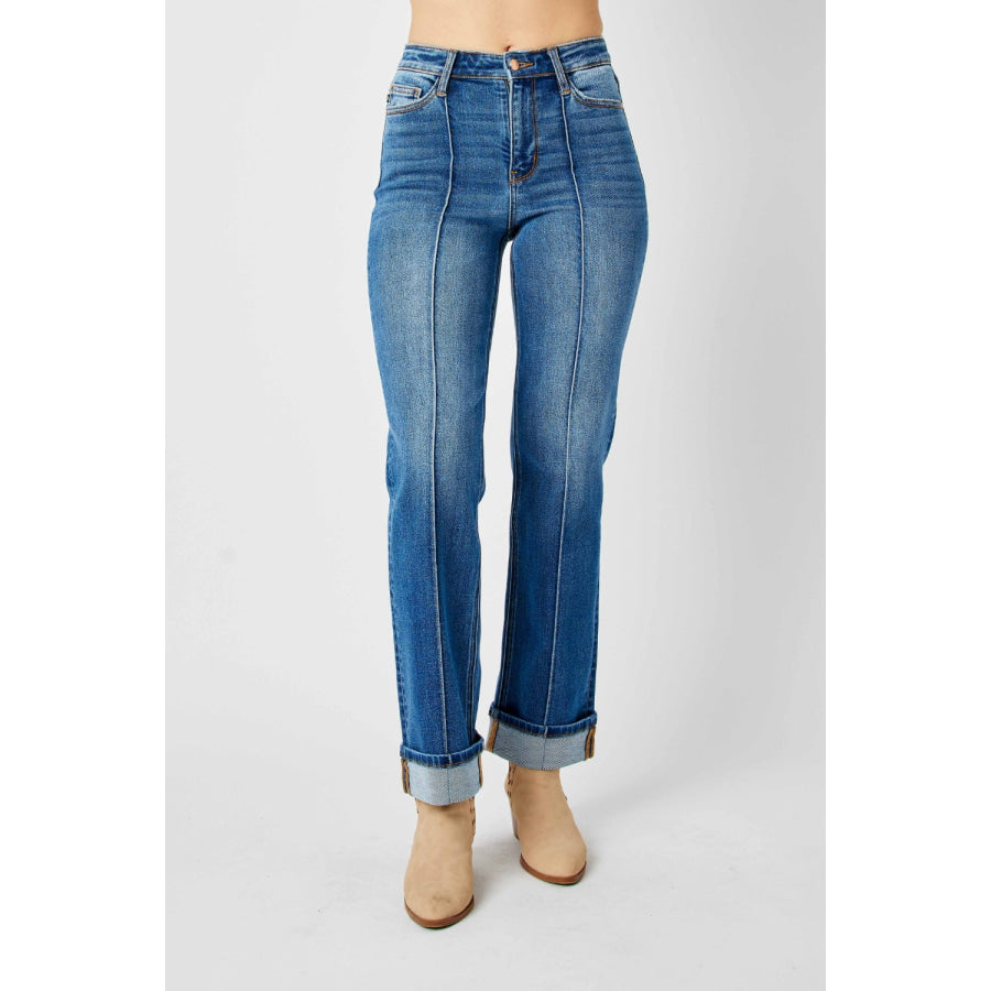 Judy Blue Full Size High Waist Front Seam Detail Straight Jeans Medium / 0/24 Apparel and Accessories