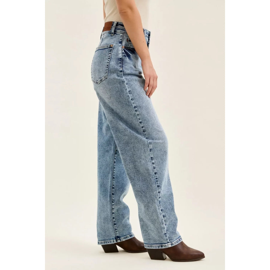 Judy Blue Full Size High Waist Marlow Arc Leg Jeans with Double Waistband Plus Size LT / 0/24 Apparel and Accessories