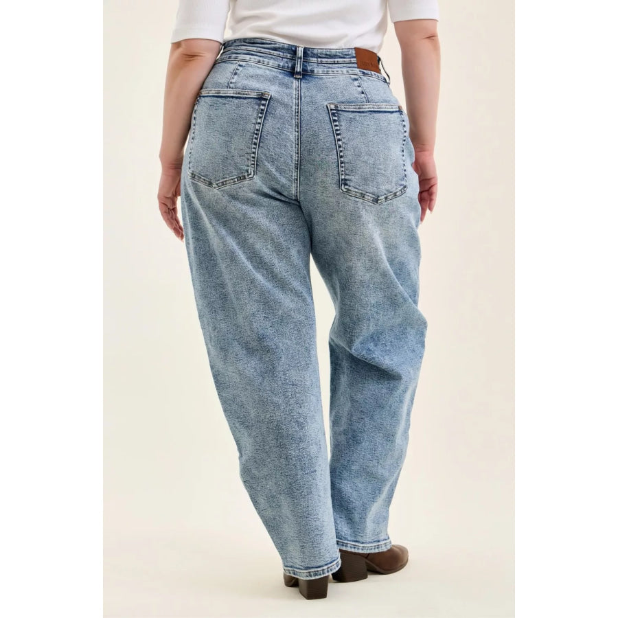Judy Blue Full Size High Waist Marlow Arc Leg Jeans with Double Waistband Plus Size Apparel and Accessories