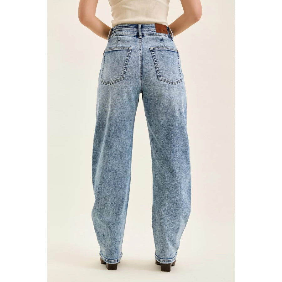 Judy Blue Full Size High Waist Marlow Arc Leg Jeans with Double Waistband Plus Size Apparel and Accessories