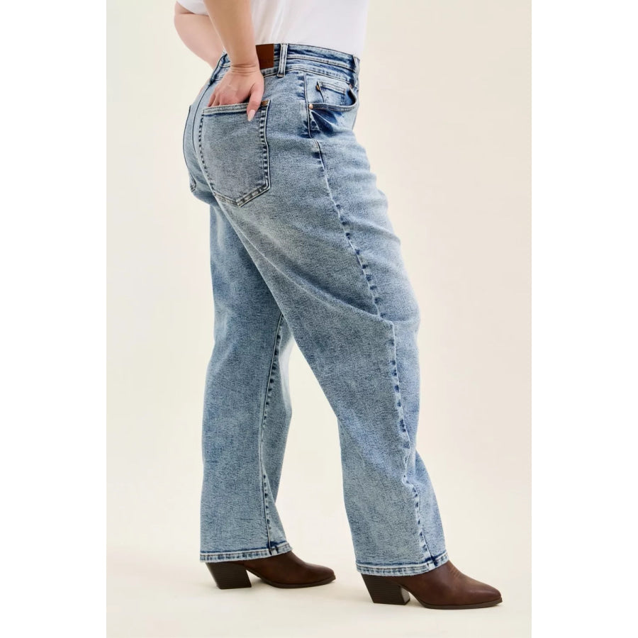 Judy Blue Full Size High Waist Marlow Arc Leg Jeans with Double Waistband Plus Size Apparel and Accessories