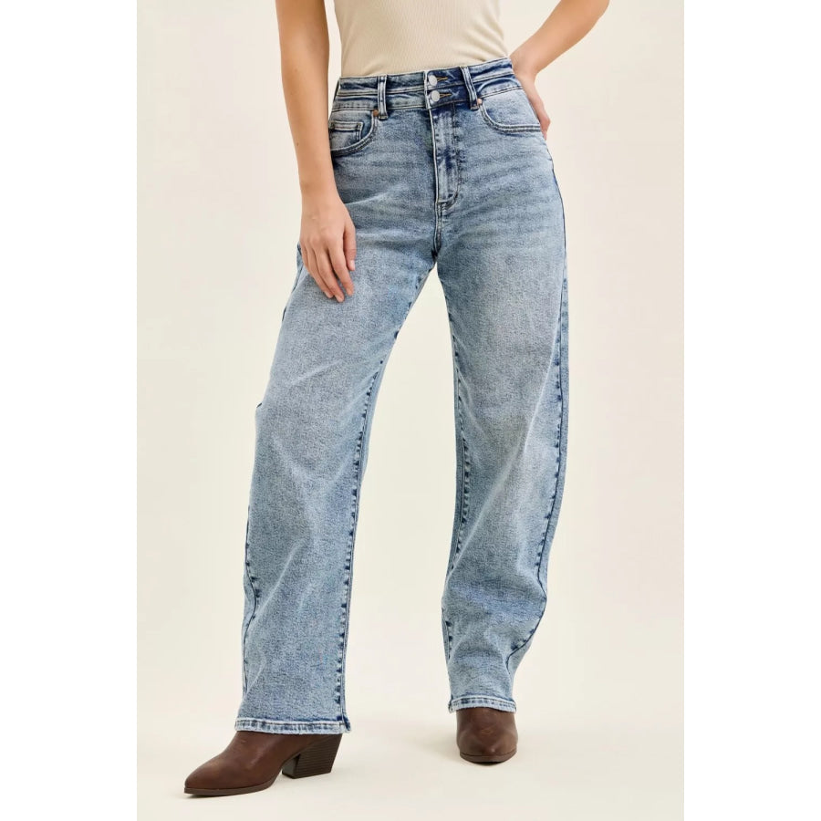 Judy Blue Full Size High Waist Marlow Arc Leg Jeans with Double Waistband Plus Size LT / 0/24 Apparel and Accessories