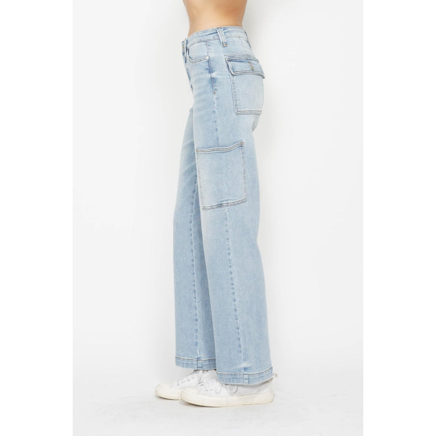 Judy Blue Full Size High Waist Straight Cargo Jeans Apparel and Accessories